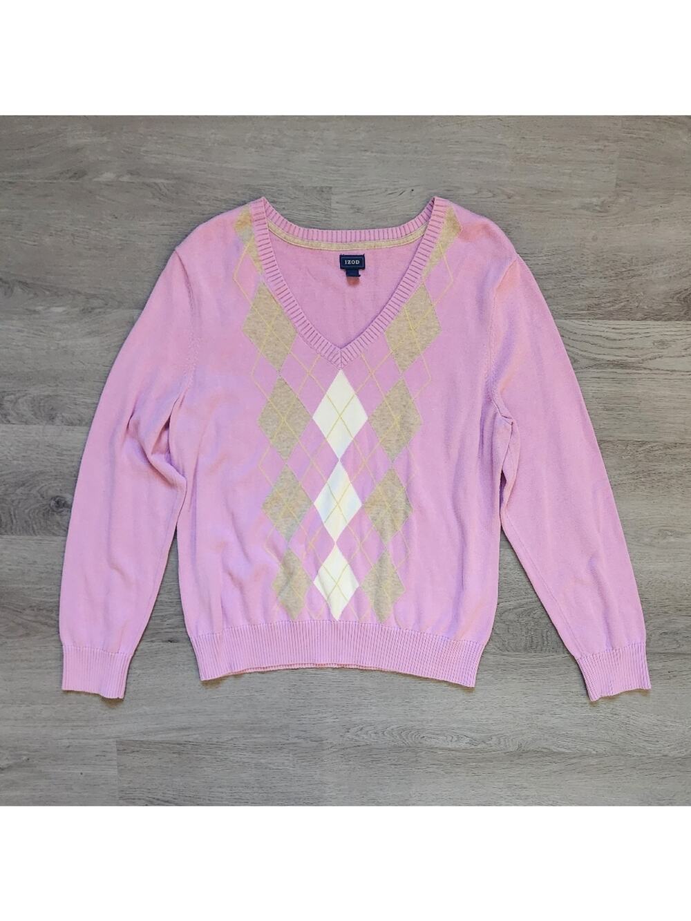 IZOD Women's Vintage Argyle V-Neck Long Sleeve Pullover Sweater X-Large XL